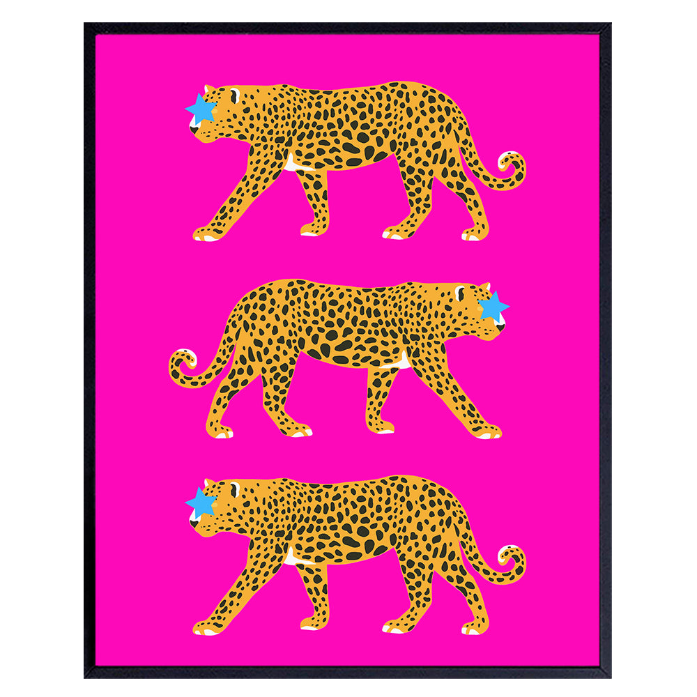 Cheetah Wall Art - Cheetah Print Wall Decor - Aesthetic Room Decor - Preppy Room Decor - Minimalist Mid-century modern Wall Art &amp; Decor - Leopard Home Decor - Pink Teen Girls Womens Bedroom Decor