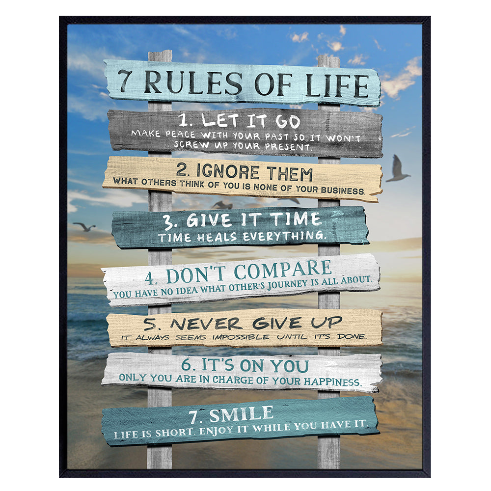Inspiration Motivation Wall Art &amp; Decor - 7 Rules Of Life Motivational poster 8x10 - Inspirational Gift for Woman Men - Positive Quotes Saying - Home Office Bedroom Living Room Beach House Wall Art