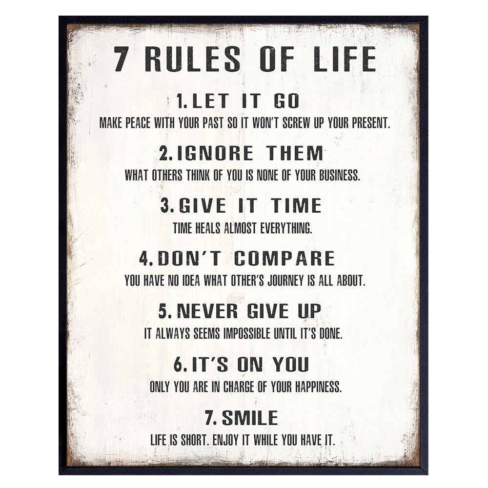 7 Rules Of Life Wall Art - Inspirational Wall Art - Inspirational Gifts for Women Men - Motivational poster - Home Office Bedroom Living Room - Motivational Wall Art - Positive Quotes Wall Decor 8x10