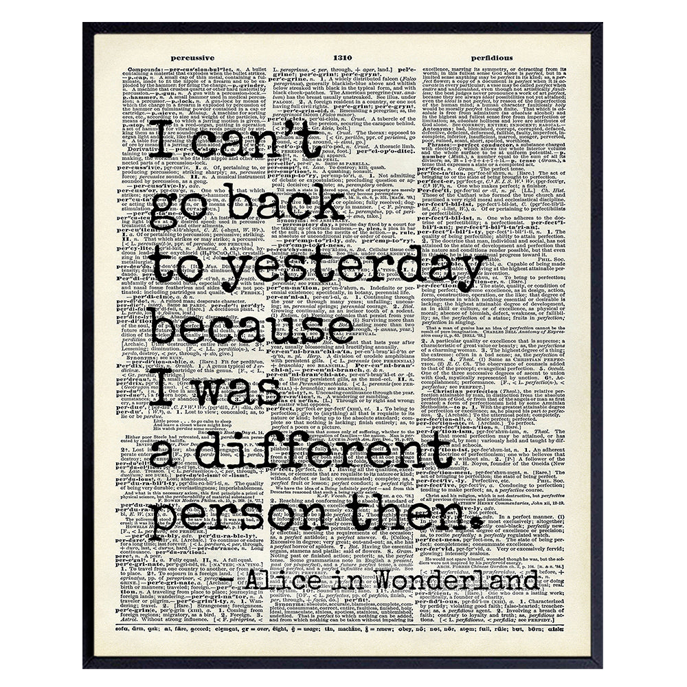Alice Wonderland Quote - 8x10 Home decoration Photo Picture - Unique Wall Art, Room Decor for Bedroom, Living room, Office - Upcycled Dictionary Art or Gift for Women, Fan - UNFRAMED
