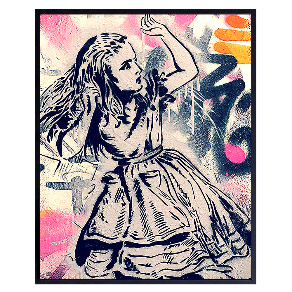 Alice Wonderland Wall Art &amp; Decor - Graffiti Wall Art - Banksy Wall Art - Banksy Poster 8x10 - Urban Wall Art - Unique Cool Hip Street Art - Apartment Decor for Men, Women