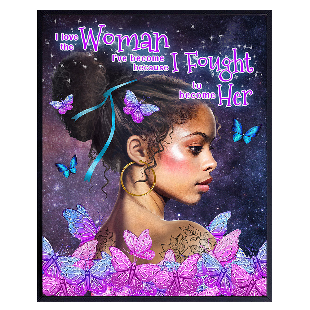 Black Girl Quotes Wall Decor - Inspirational Wall Art for African Americans, Teens - Blue Purple Pink Butterfly Decorations - Women&