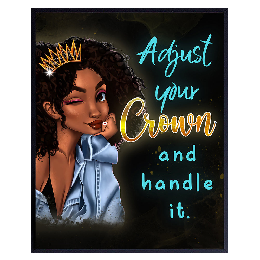 Inspirational quote Black Women Wall Art - Afro Girl, Black Queen - African American Wall Decor - Motivational Posters for Women - Uplifting Encouragement Gifts - Living room Girls Bedroom Home Office