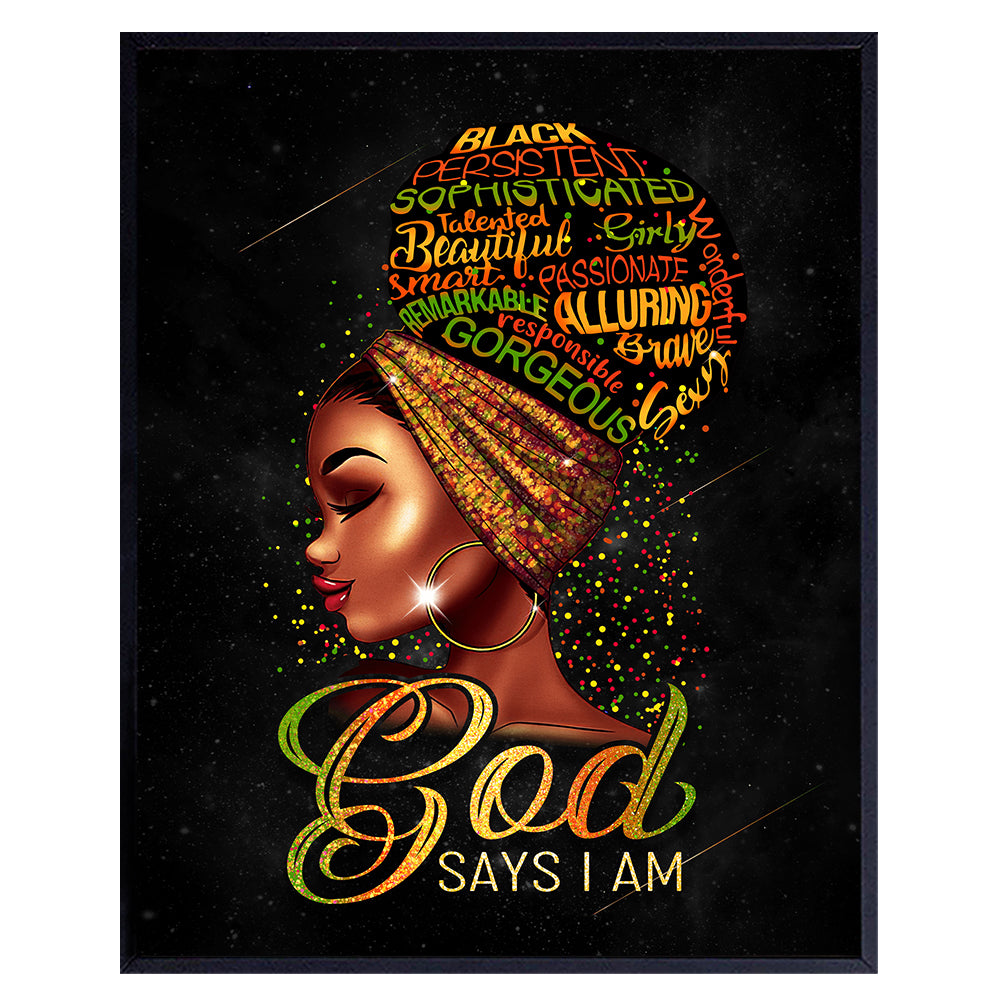 African American Wall Art &amp; Decor - Inspirational Black Wall Art for Girls - God Says You Are - Spiritual Christian Wall Decor - Bible Verses - Religious Gifts for Women - Motivational Positive Quotes