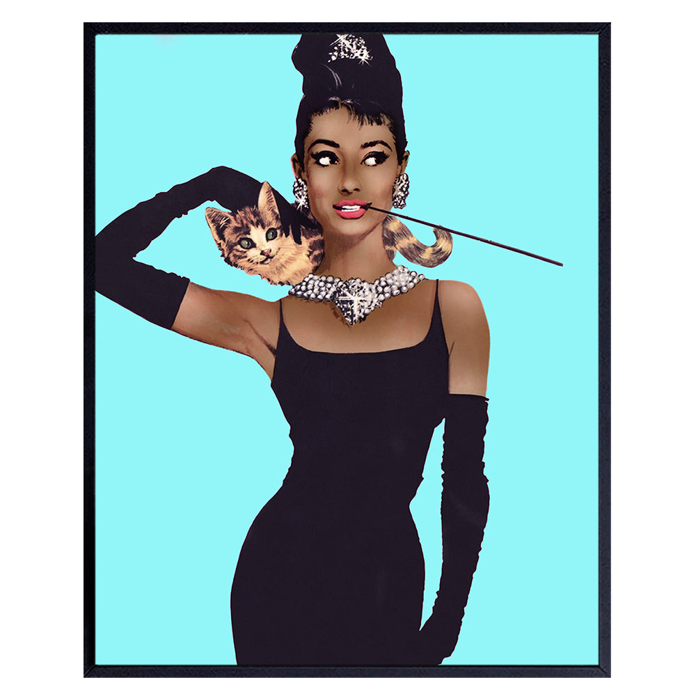 Black African American Wall Art &amp; Decor - Blue Audrey Hepburn Poster - Glam Wall Art - Vintage Hollywood Movie Print - Pop Art Wall Decor- Afro Culture Gifts for Women - 8x10 Unframed