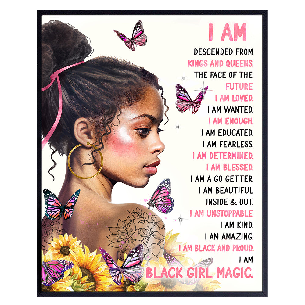 African American Women Wall Art - Pink Inspirational Quotes Wall Art &amp; Decor - Black Girl Magic Motivational poster - Positive Affirmations - Teens Girls Bedroom - Black Wall Art - Positive Quotes