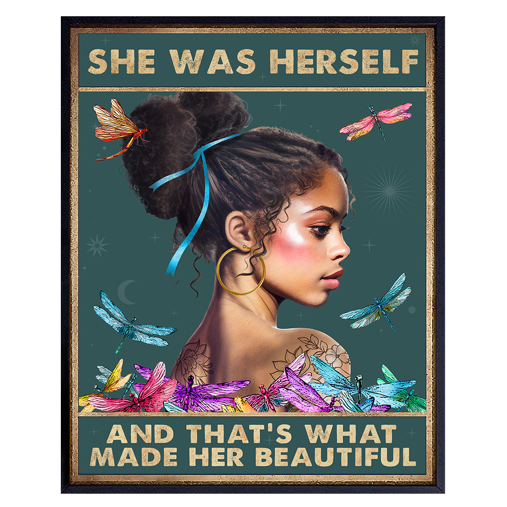 Black women Motivational Quotes - Dragonfly Boho Wall Decor for Women, Woman, African Americans, Black Girls - positive Affirmations Inspirational Wall Art - Encouraging Boho-chic Women&