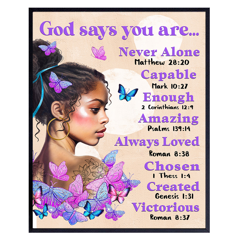 African Americans Wall Art &amp; Decor - God Says You Are - Afro Black Art - Black women Poster - Pink Black Girl Magic - Inspiration Motivation spiritual Religious Christian Scripture - Teen Bedroom