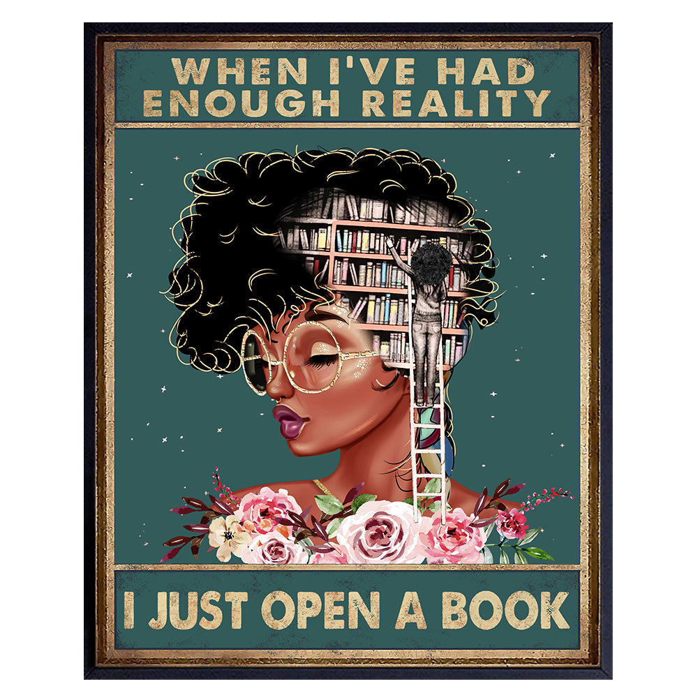 Classroom Wall Art &amp; Decor - African American Black Art - Black Woman Poster - African American Girl, Women - Positive Quotes Inspirational Motivational Decor - Never Underestimate a Girl With a Book
