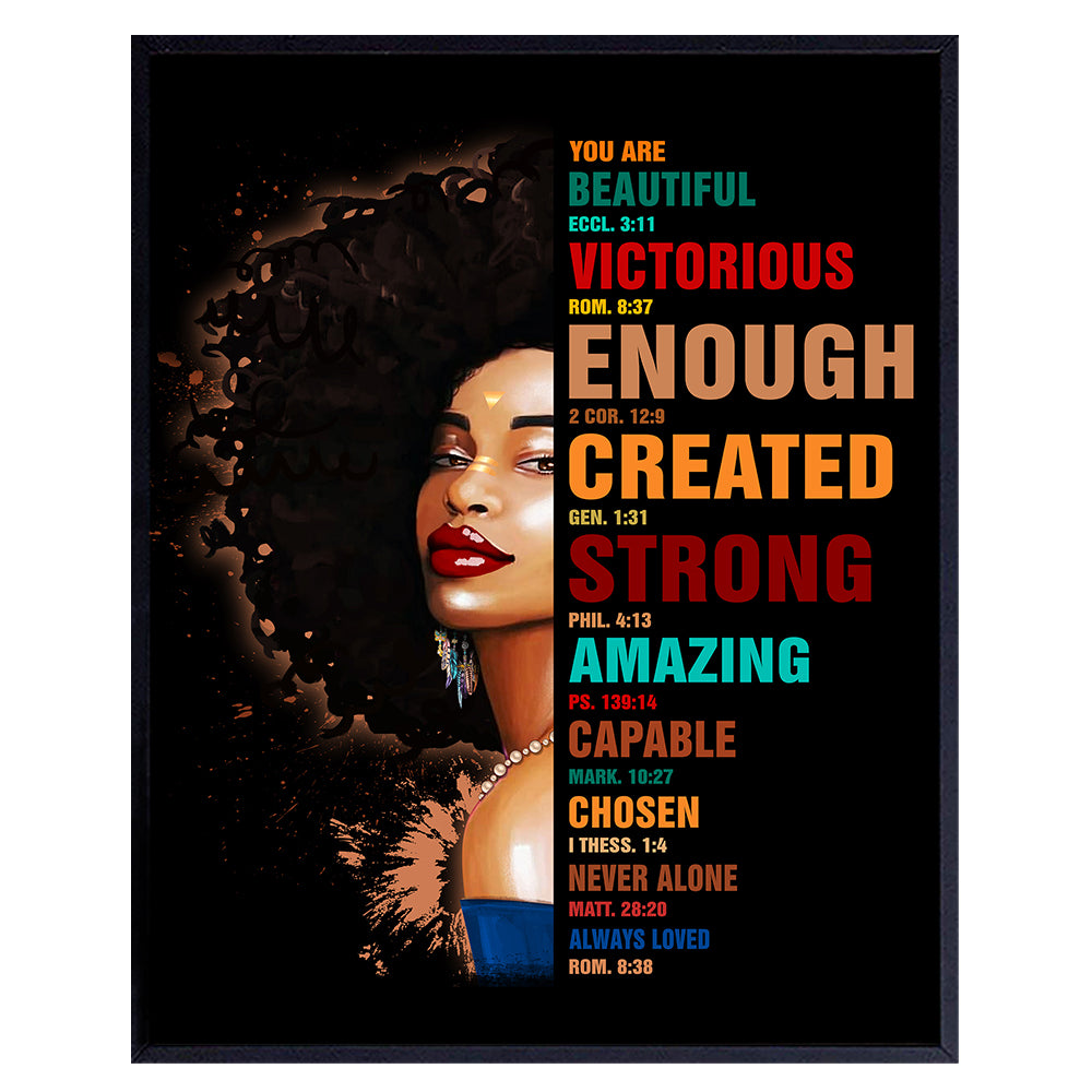 God Says You Are African American Wall Art &amp; Decor - Religious Encouragement Gifts for Black Women - Christian Affirmations - Inspirational Psalms, Bible Verses, Scripture Wall Decor - Positive Quotes