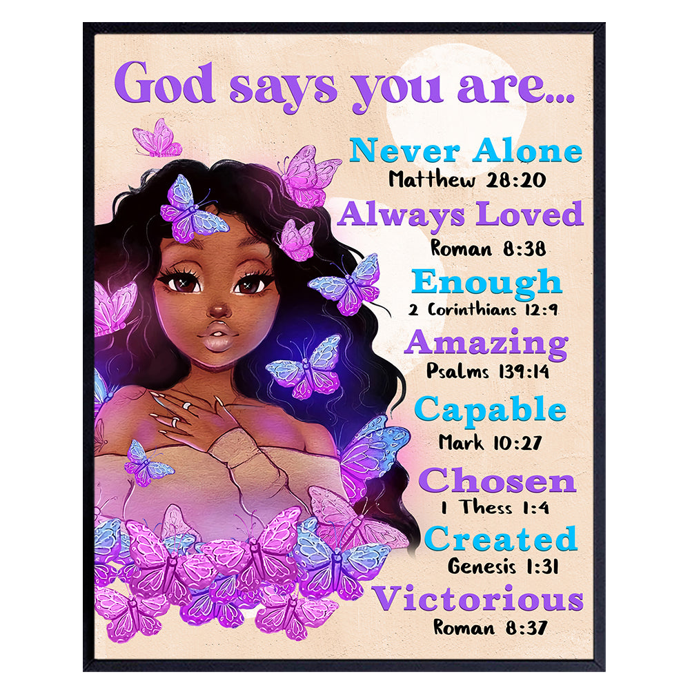 African Americans Wall Art &amp; Decor - God Says You Are - Afro Black Art - Black women Poster - Pink Black Girl Magic - Inspiration Motivation spiritual Religious Christian Scripture - Teen Bedroom