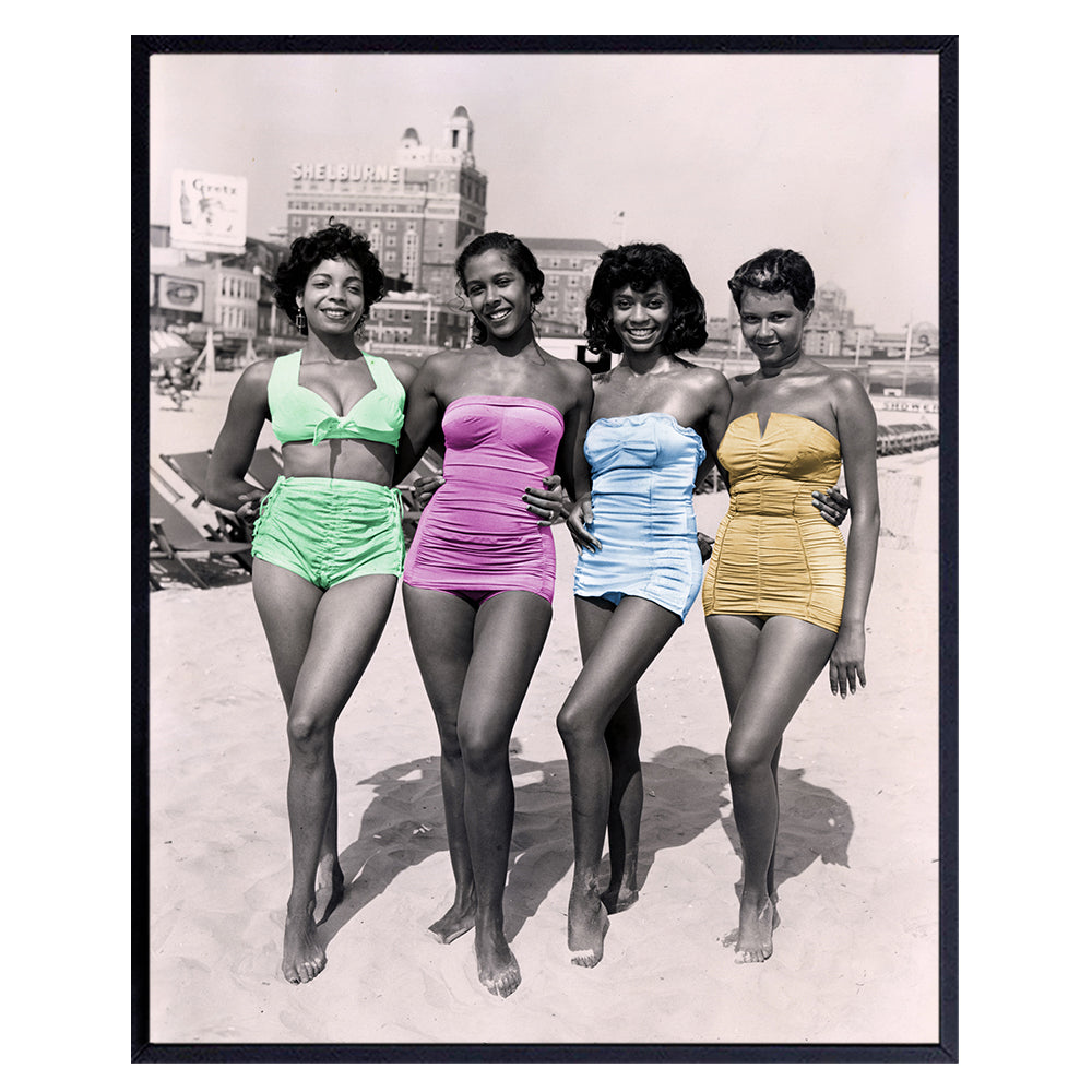 African American Women - Black, African American Art - Beach Wall Art - Vintage Coastal Ocean Wall Decor for Bathroom, Living Room - Gift for Brooklyn, New York, NYC, Coney Island Fans, Black Women
