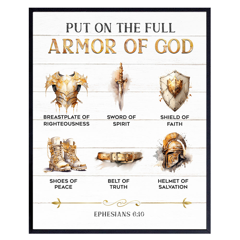 Armor of God Wall Art &amp; Decor - Rustic Bible verse Home Decor - Scripture Room Decor Sign - Inspirational quote - Christian Wall Decor - Religious Wall Art Living room Decor - Faith Art - 8x10 Poster