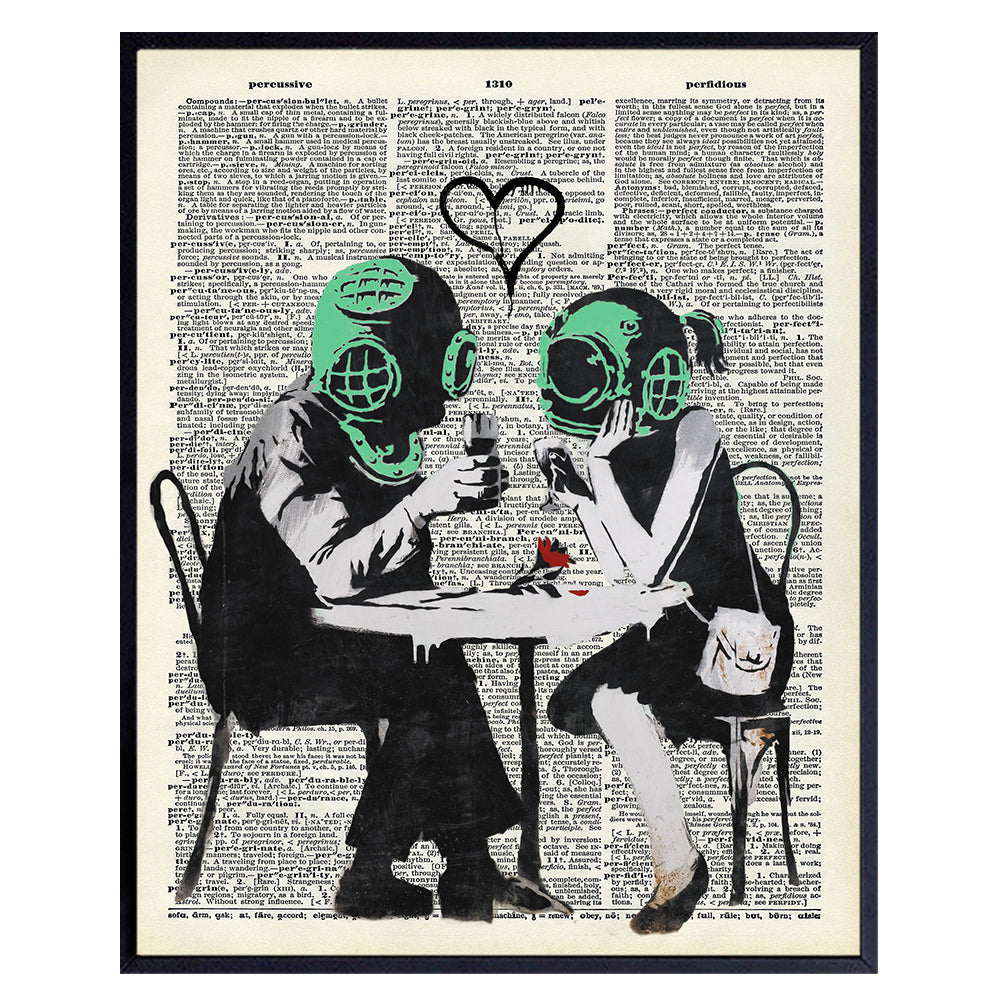 Banksy Steampunk Divers Dictionary Art Print - Vintage Upcycled Wall Art Poster- Modern Chic Home Decor for Kitchen, Living Room, Bedroom - Gift for Graffiti, Mural Fans, 8x10 Photo Unframed