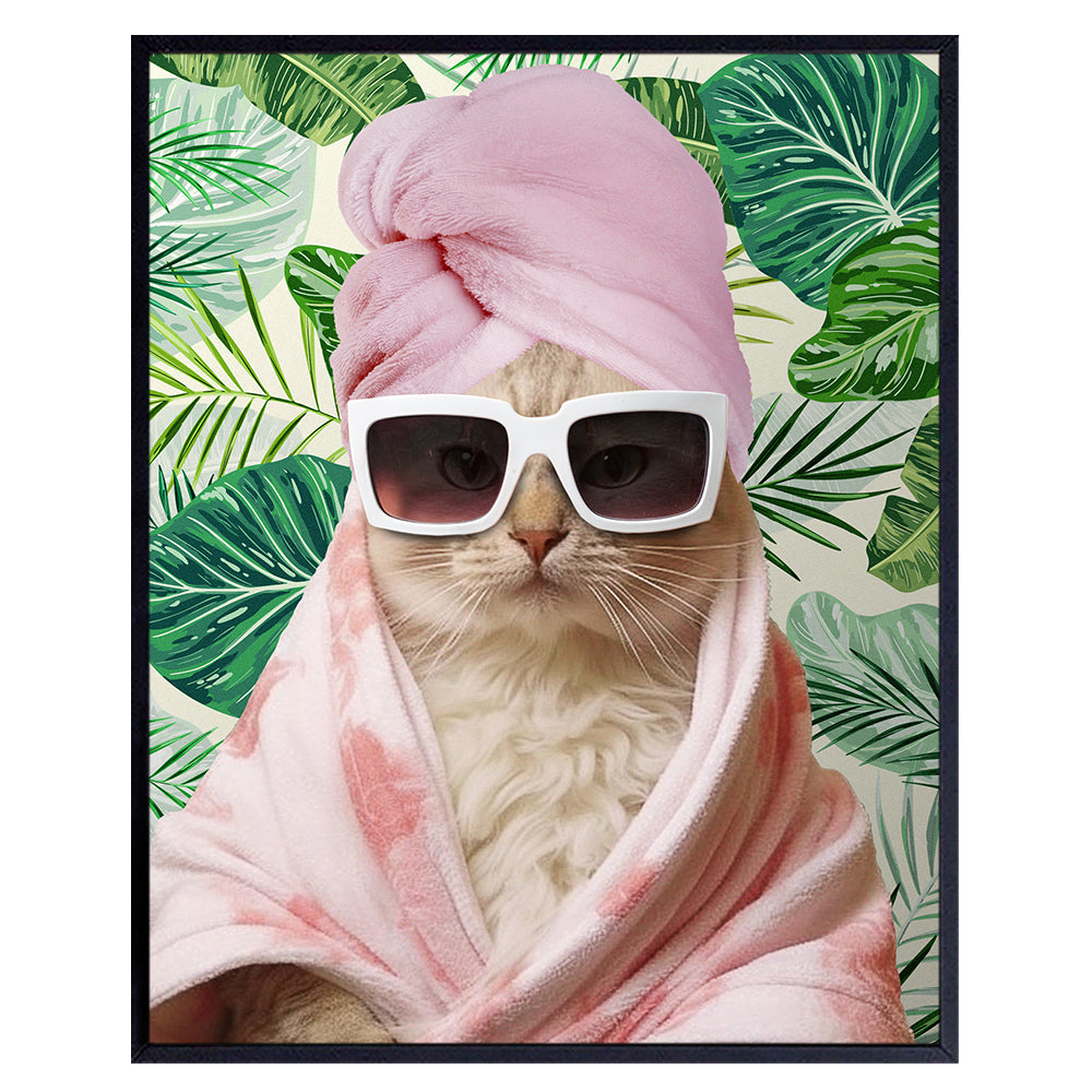 Cat Bathroom Decor for Women - funny Cute Cat Wall Art &amp; Decor - Pink Green Bathroom Accessories - small Bathroom Pictures Sign Decorations - Cat Poster - Cat Room Decor - Bathroom Decor for Girls
