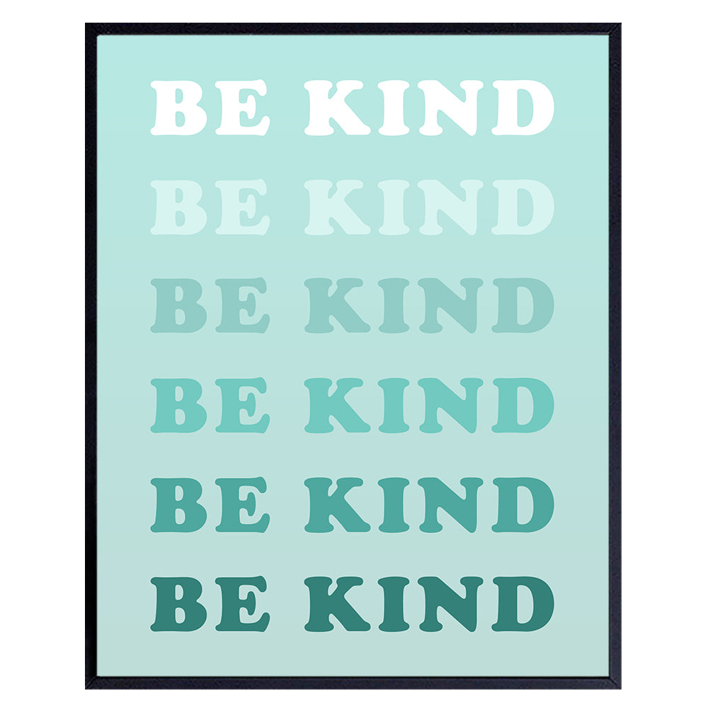 Be Kind Sign Wall Art &amp; Decor - Yellowbird Art &amp; Design Kindness Poster - Teal Preppy Classroom Family Wall Art - Contemporary art Aesthetic Indie Inspiration Home Decor - Living room Bedroom Decor