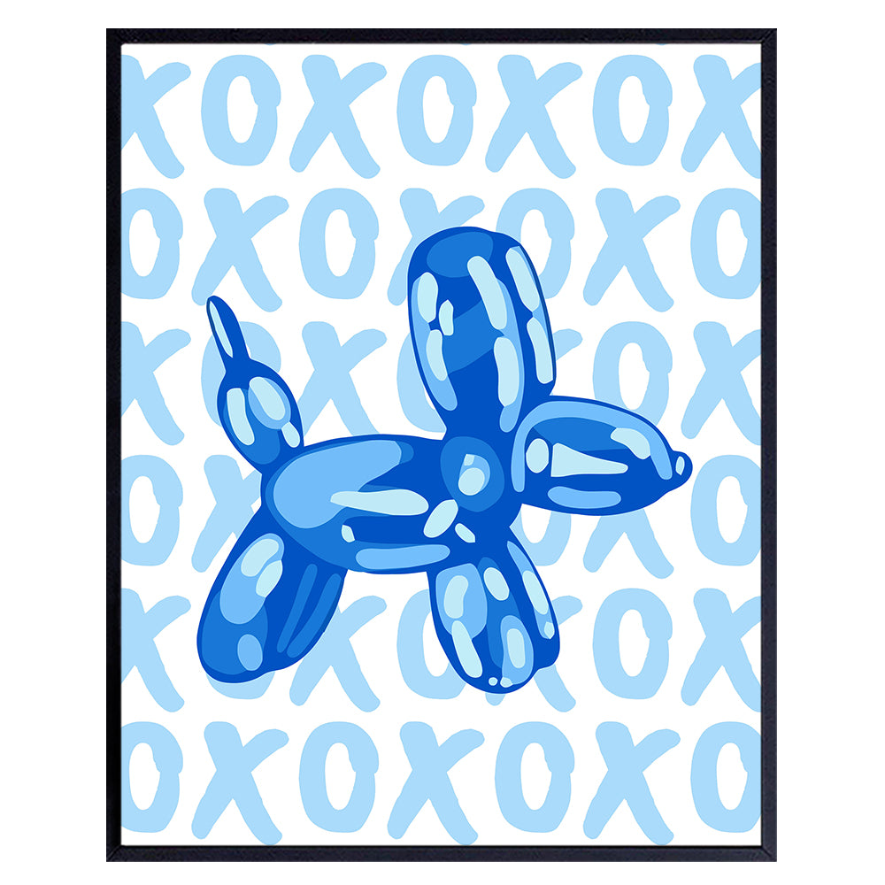 Balloon Dog Wall Art Poster - Cute Aesthetic Room Decor - Preppy Room Decor - Yellowbird Art &amp; Design - Blue Minimalist Modern art - Girls Teen Room Decor - Trendy Pop art VSCO Dorm Room Decor