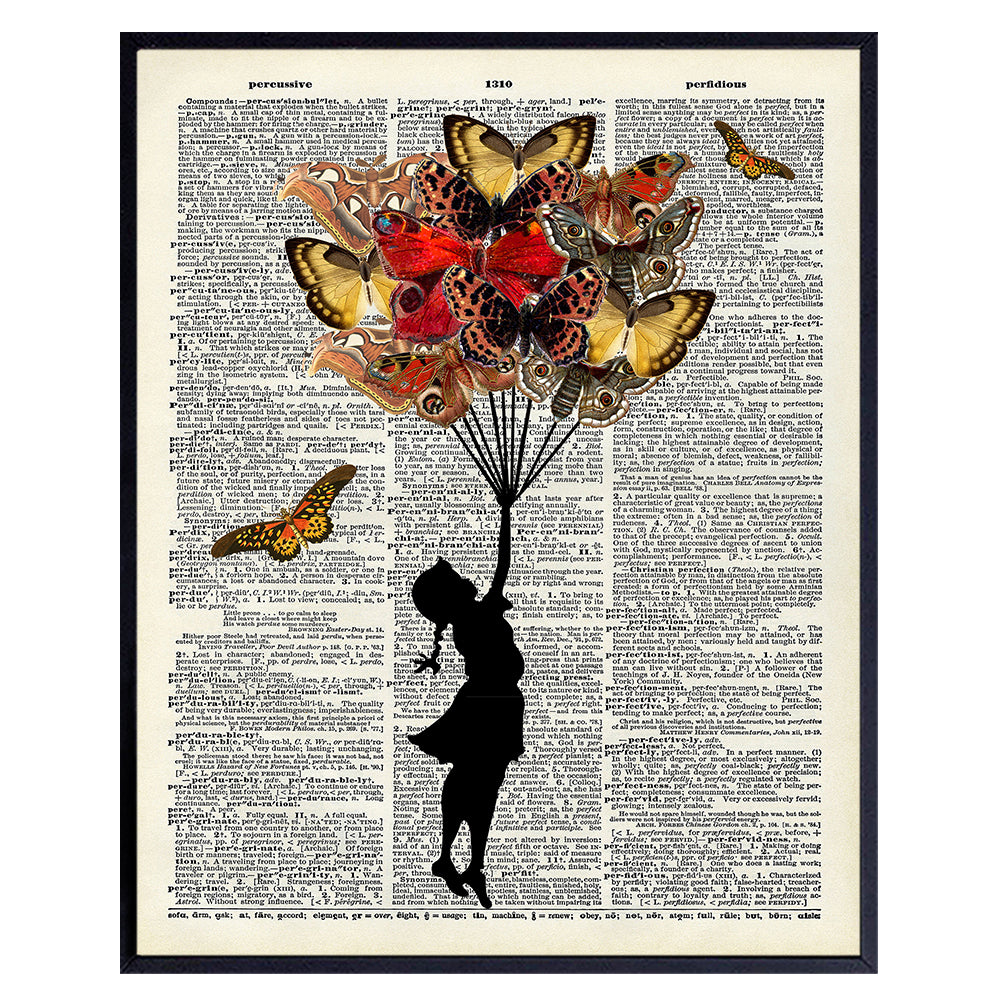 Banksy Wall Art - Butterfly Wall Decor for Women - Banksy Poster - Little Girls Bedroom Decor - Butterfly Wall Art - Dictionary Art