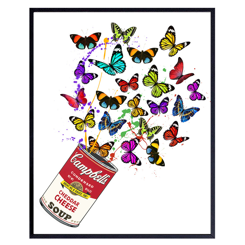 Pop Art Wall Art &amp; Decor - Andy Warhol Style Modern Art - Andy Warhol Soup Can Poster, 8x10 - Contemporary Modern Art - Graffiti Wall Decor for Home, Apartment - Unique Butterflies Urban Wall Art