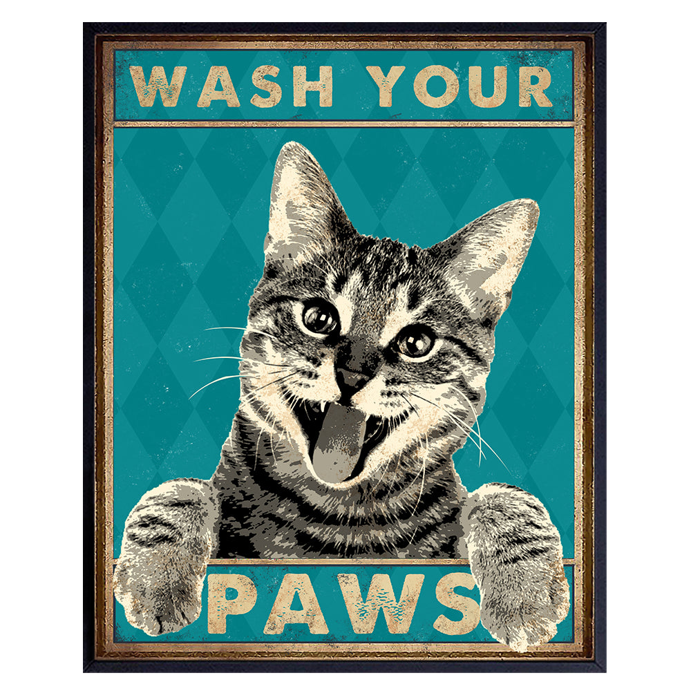 Wash Your Hands Sign - Cat Bathroom Decor - Bathroom Decor- Bathroom Wall Art - Funny Tabby Cat Wall Art- Bath Wall Decor- Guest Bathroom - Restroom Sign Decorations - Powder Room -Cat Gifts for Women