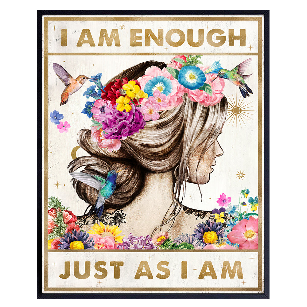 Positive Quotes Wall Decor for Women - positive Affirmations Inspirational Wall Art - Zen Wall Decor - Motivational poster - Boho-chic Teen Room Decor Girls Bedroom Decor - I Am Enough Daughter Gifts