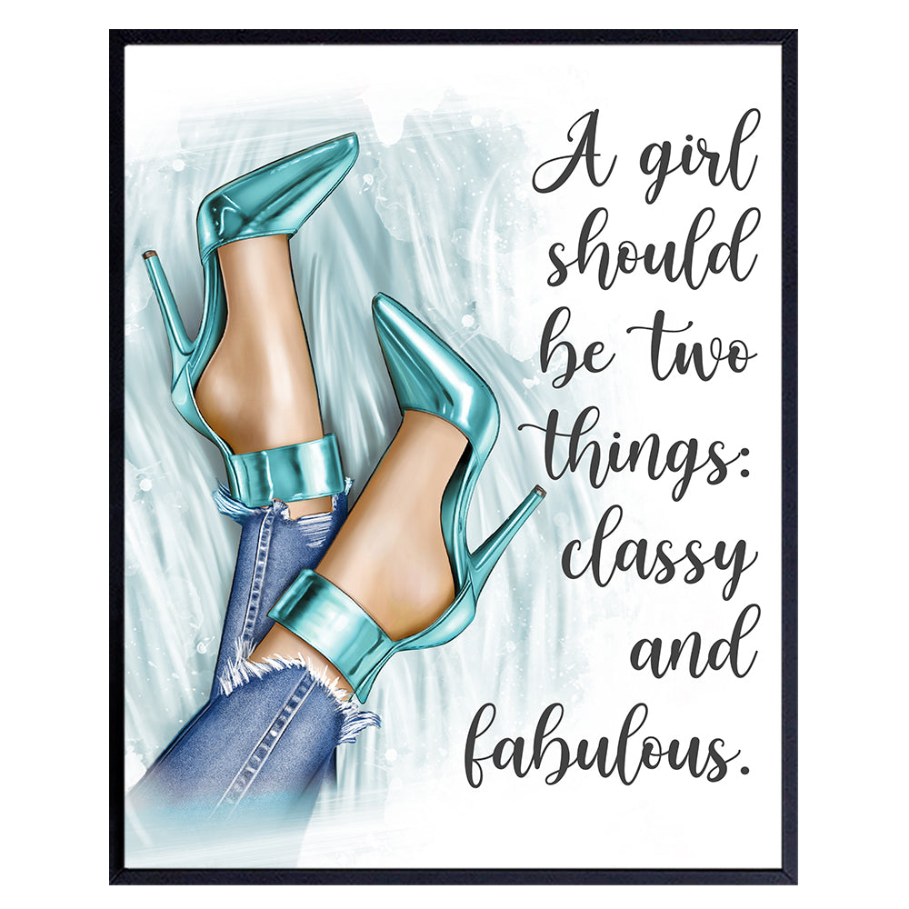 Inspirational Quotes for Women - Glam Wall Decor - Light Blue Decor - High Fashion design Wall Art - Couture Luxury Gift for Designer Shoes Fan - Home decoration for Girls Bedroom, Teens Room