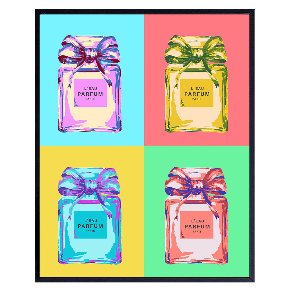 Fashion Wall Art &amp; Decor Print - Poster of Perfume Bottle - Luxury Glam Gift for Haute couture Fashionista - Andy Warhol Style Pop art Home decoration for Bathroom, Living room, Bedroom Home Decor