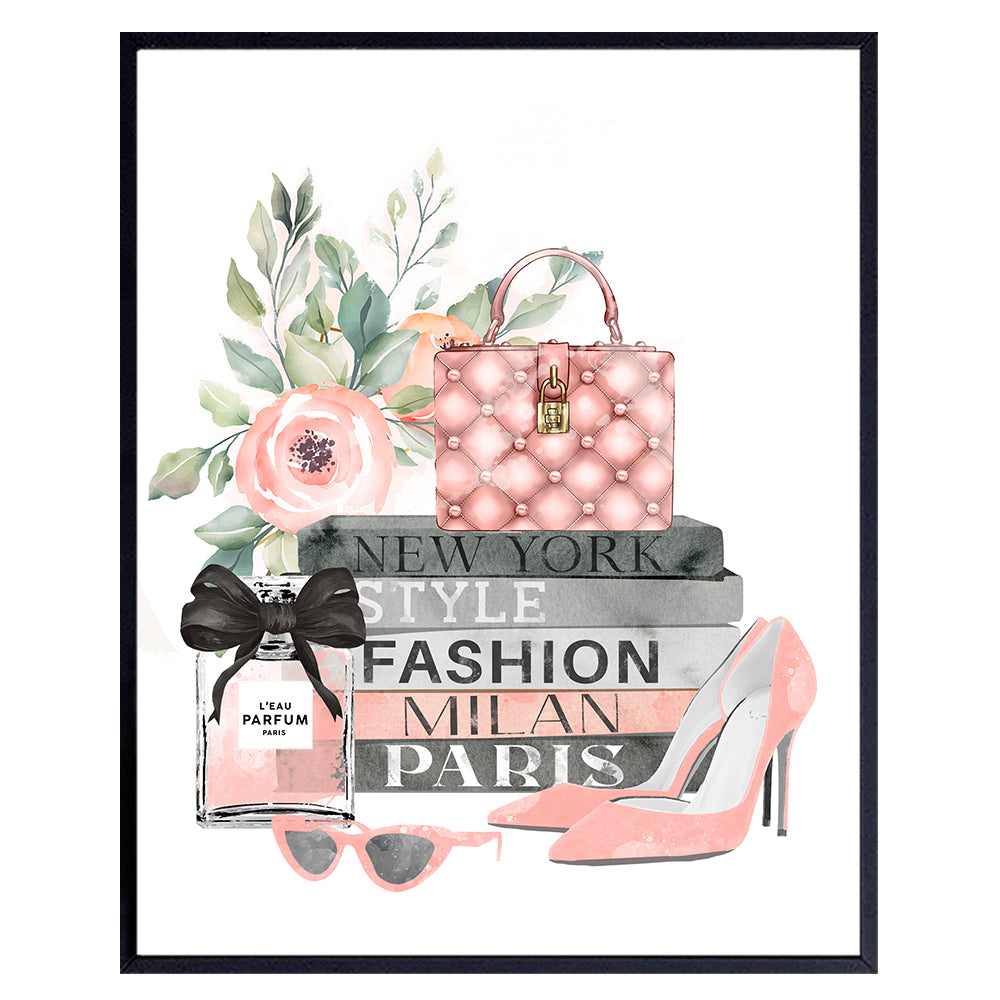 Fashion Wall Art &amp; Decor for Designer Handbag Purse Shoes Perfume Fan - Glam Wall Decor - Luxury Gift for Woman Fashionista Girl - Fashion designer Fashion design Yellowbird Art &amp; Design UNFRAMED 8x10