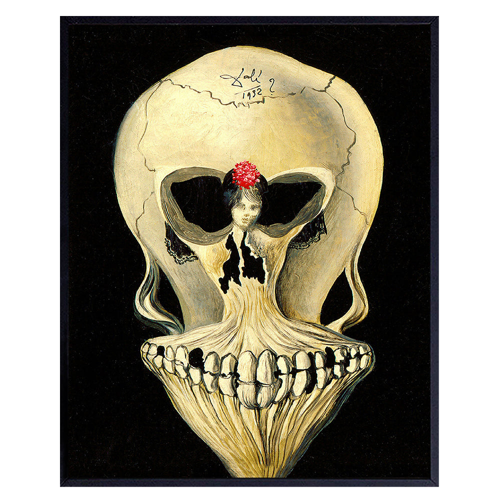 Salvador Dali Skull Wall Art &amp; Decor - Aesthetic Room Decor - Gallery Wall Art - Goth Gothic Home Decor - Salvador Dali Prints - Creepy Hipster Surrealism Wall Art - Museum Poster - Optical Illusion