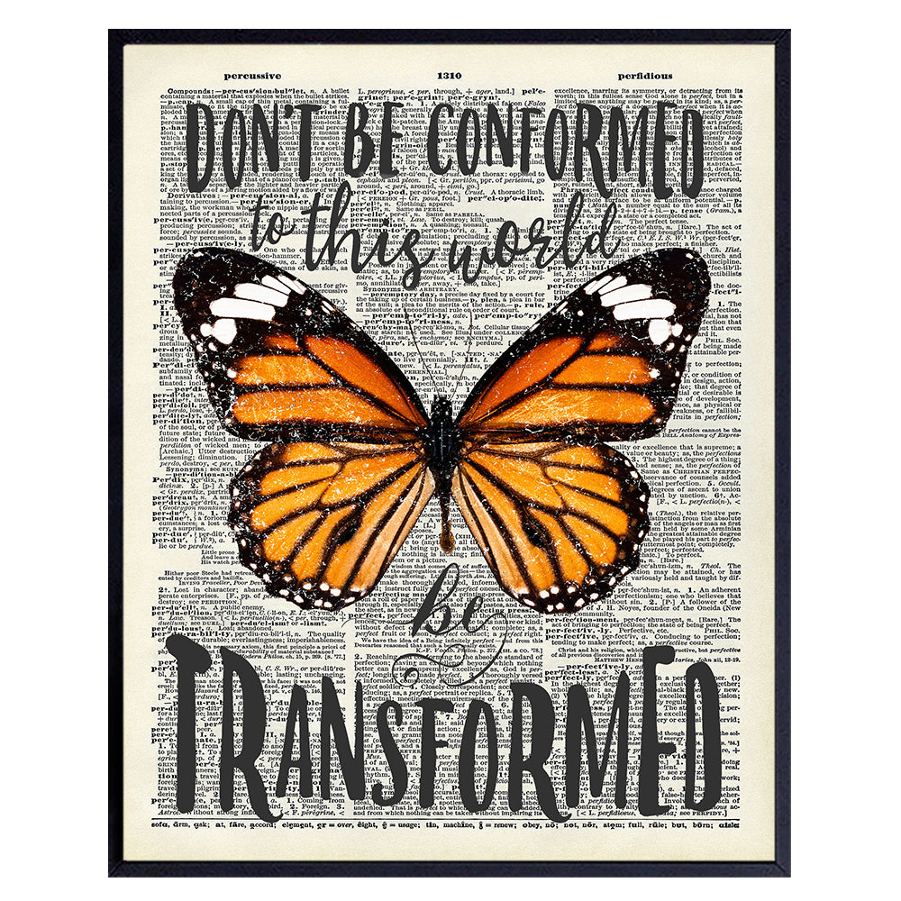 Butterfly Wall Decor - Upcycled Dictionary Art - 8x10 Motivational Poster for Home, Bedroom, Dorm, Office - Inspirational Gift for Women, Woman - Unframed Picture Print