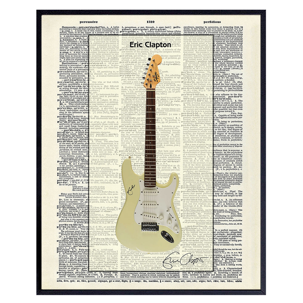 Eric Clapton Guitar Dictionary Art Print - Vintage Upcycled Wall Art Poster - Modern Chic Home Decor for Man Cave, Family, Rec or Game Room - Gift for Musicians, Music Fans, 8x10 Photo Unframed