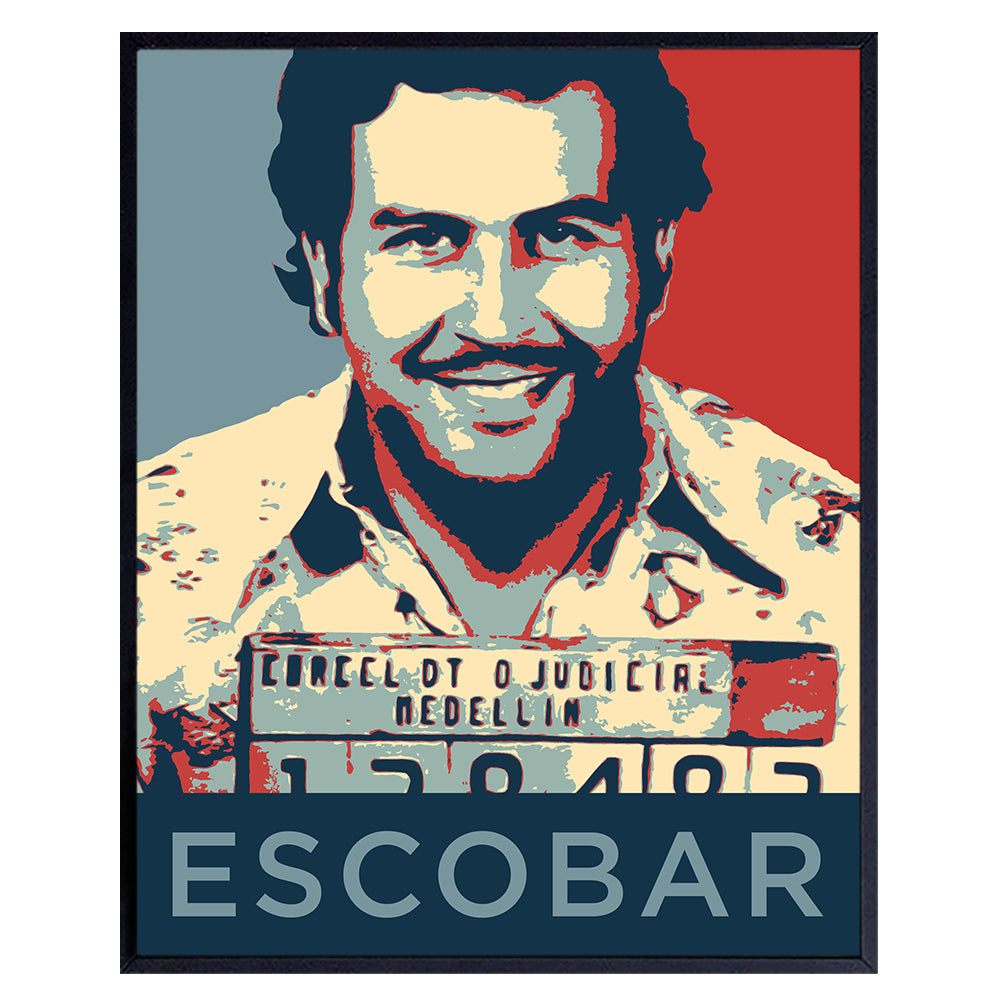 Pablo Escobar Mugshot Wall Art Poster - Mexican Cartel Home Decor, Room Decoration for Bedroom, Living Room, Dorm, Bar, Man Cave - Shepard Fairey Style - Unique Gift for Men, Teens - 8x10 UNFRAMED