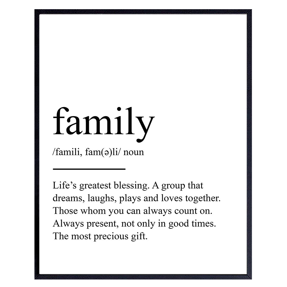 Inspirational Typography Art Print, Family Definition Wall Art Poster -Chic Home Decor for Kitchen, Living Room, Den - Gift for Women, Men - 8x10 Photo Unframed