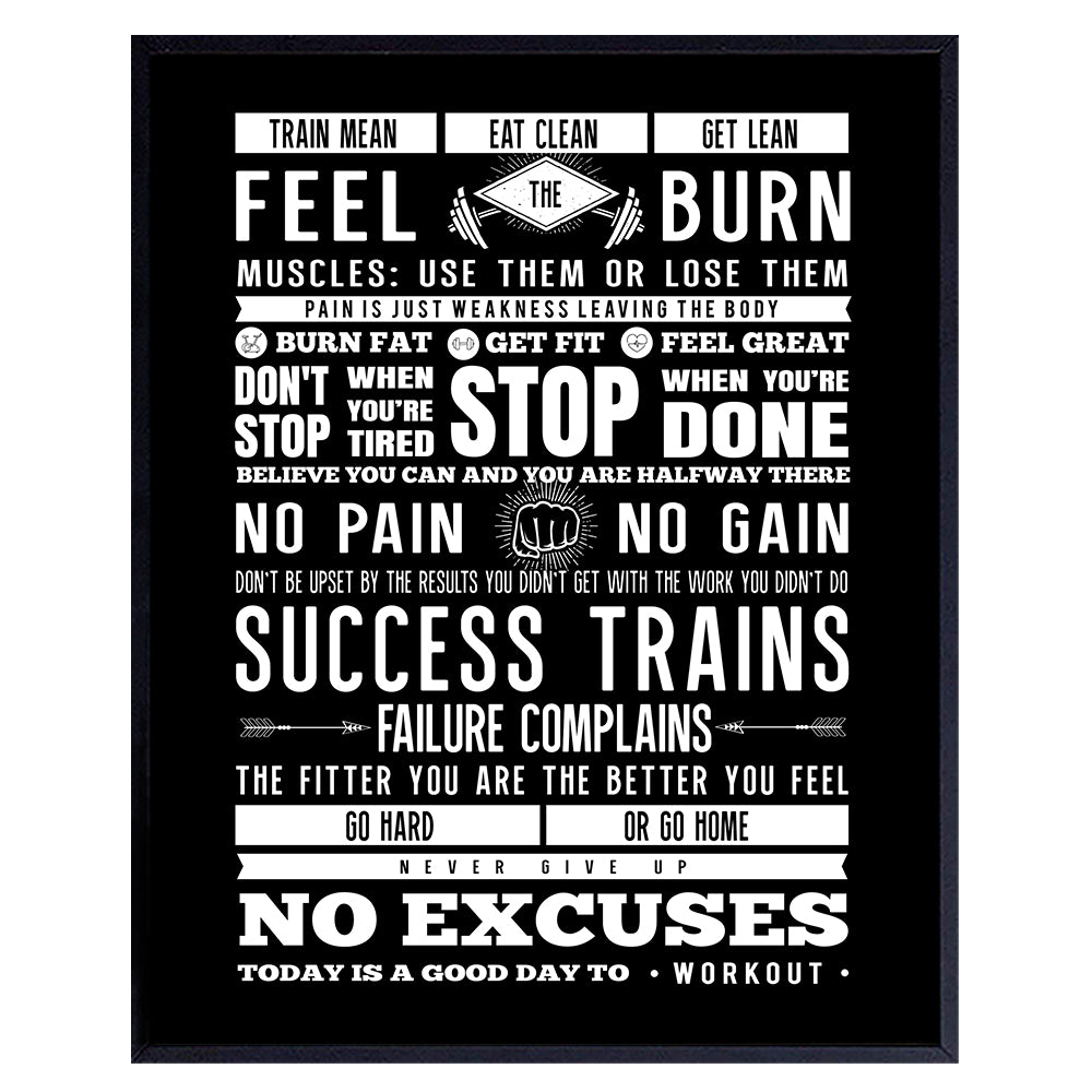 Motivational Workout Typography Art Print - Inspirational Wall Art Poster - Chic Home Decor for Gym, Studio - Gift for Bodybuilding, Weight Lifting, Spin Fans - 8x10 Photo- Unframed