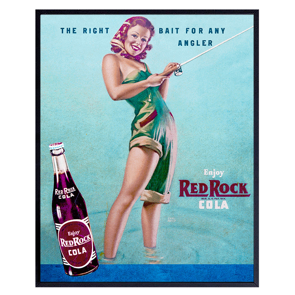 Fishing Pinup Girl - Unframed Wall Art Print - Great for Lake or Beach House, Man Cave - Chic Home Decor - Unique Gift for Fishermen, Anglers - Vintage 1950s Red Rock Ad - Ready to Frame (8x10) Photo