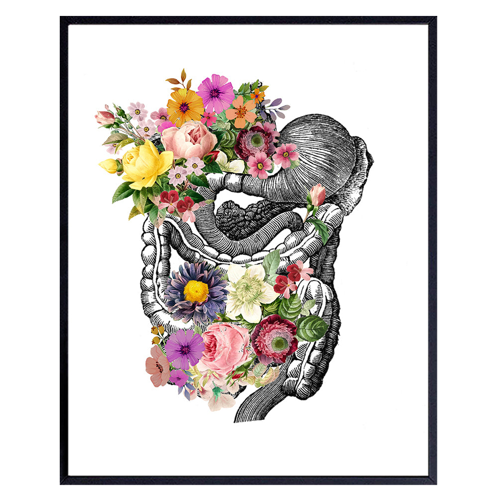 Vintage Floral Human Anatomy - 8x10 Flower Intestines, Organs For Medical Doctor Office, Bedroom, Living Room - Gift for Women, Nurse, Physicians Assistant, Cancer Survivor - UNFRAMED Poster Print