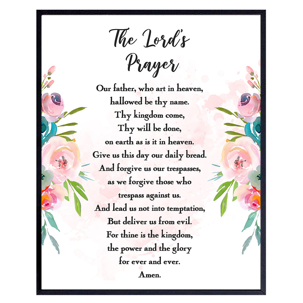 The Lords Prayer Wall Decor - Scripture, Religious Bible Verse Wall Art - Inspirational Room Decoration - Christian Catholic Gift for Women, Pastor, Ordained Minister, God or Jesus Loving Kids, Girls