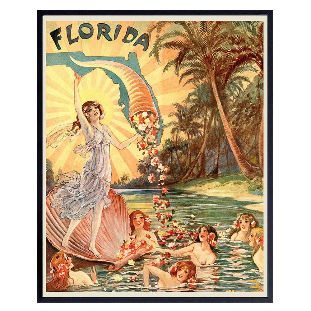 Florida Travel Poster, 8x10 - Vintage Retro Rustic Picture Print for Wall Art Decor, Home, Apartment or Office Decoration, Living Room, Bedroom - Unique Gift for Sunshine State Fans - Unframed Photo