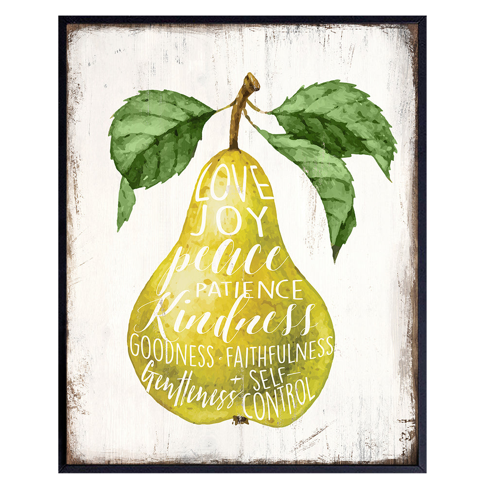 Pear Kitchen Decor - Kitchen Wall Decor - Cafe Wall Decor - Bible Verse Wall Decor - Dining Room Wall Art - Positive Quotes Wall Decor - Religious Scripture Christian Wall Art -The Fruit of the Spirit
