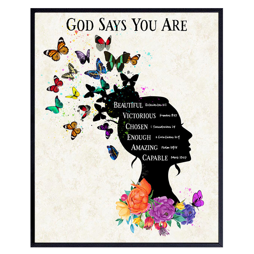 Religious Wall Art &amp; Decor - God Says You Are - Christian Gifts for Women - Uplifting Holy Scripture Bible Verses Room Decoration - Positive Inspirational Quotes - Spiritual Encouragement Gifts