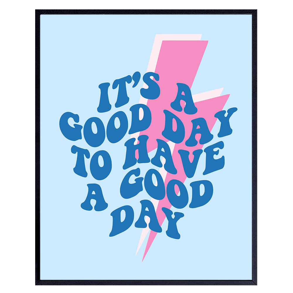 Positive Inspirational Quotes Wall Art - Cute Aesthetic Room Decor - Yellowbird Art &amp; Design Retro Wall Decor Motivational poster - Preppy Room Decor - Inspiration Motivation Blue Trendy Home Decor