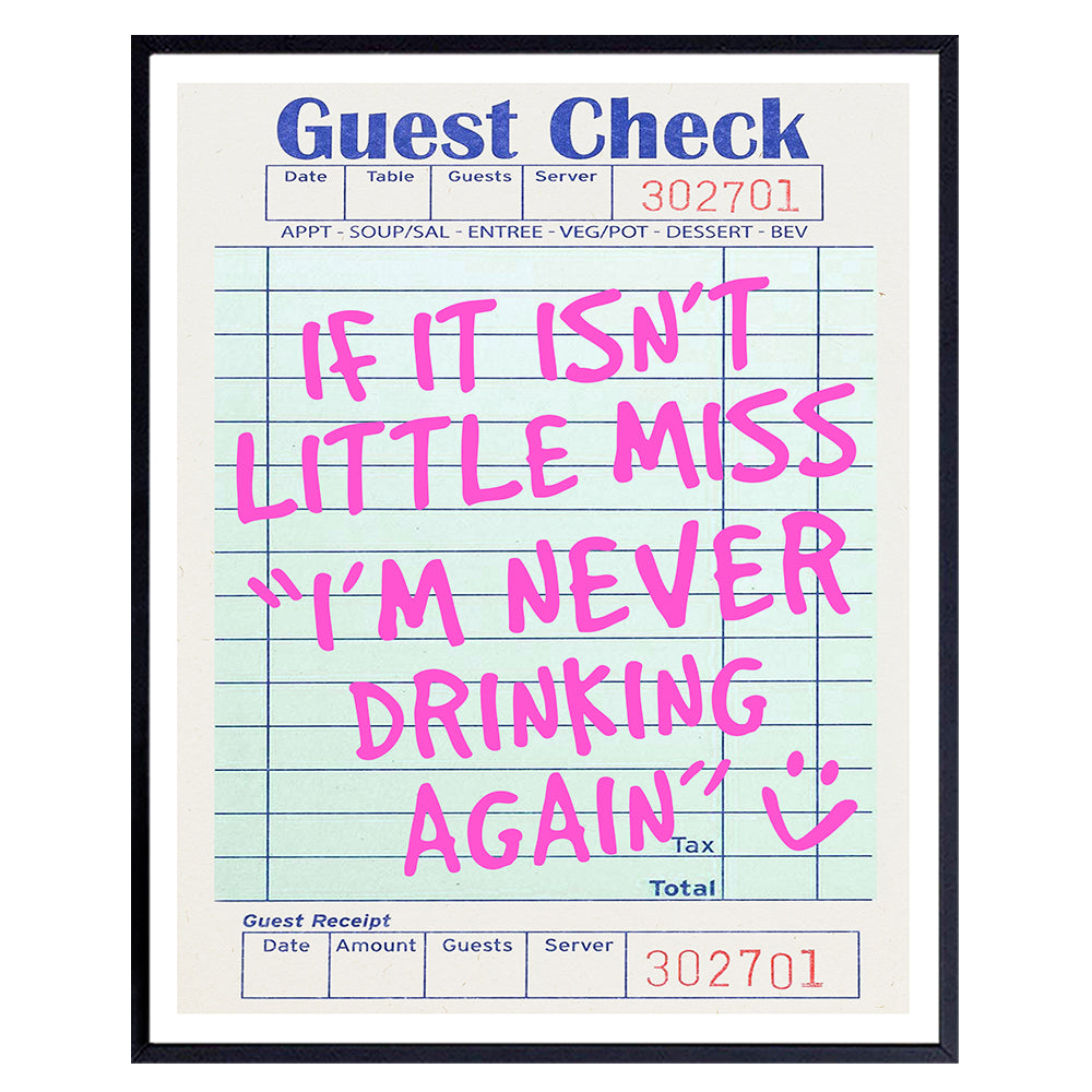 funny Sayings Wall Decor for Women - Pink Preppy Chic Home Decor Aesthetic - Trendy Happy Hour Bar Decor - Cute Maximalist Wine Wall Art - Cocktail Party Decorations - Dorm Decor Guest Check Wall Art