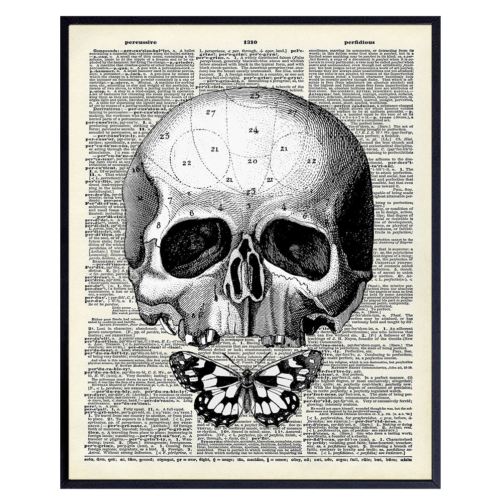 Gothic Skull Wall Art - Skull Wall Decor - Goth Wall Art Room Decor - Goth Butterfly - Gothic Living Room Decor - Gothic Home Decor - Gothic Wall Art Decorations - Pagan Gifts - Wicca Decor