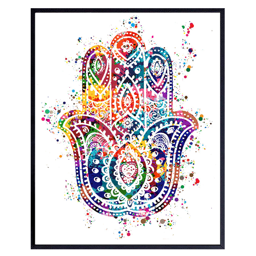 Hamsa Hand of Fatima Watercolor Art Print - 8x10 Unframed Photo - Perfect Gift for Meditation, Yoga or Zen Enthusiasts - Chic Home or Studio Decor