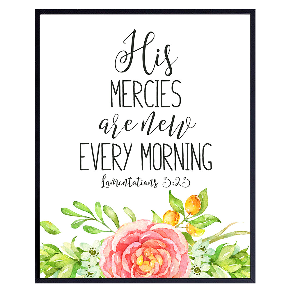 His Mercies Are New Every Morning Christian Bible Verse Wall Art Print - Religious Scripture Home or Church Decor - Inspirational Gift for Pastor, Minister, Men, Women - 8x10 Poster Picture