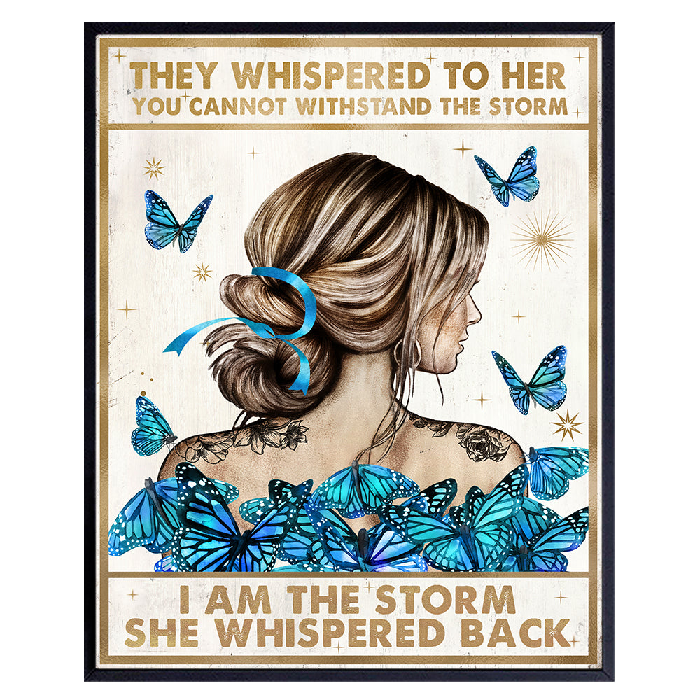 Positive Quotes Inspiration Wall Art &amp; Decor - She Whispered Back I Am The Storm - Boho Hippie Wall Art - Motivational poster - Encouragement Gift for Woman - Blue Bedroom Home Office Living room Art