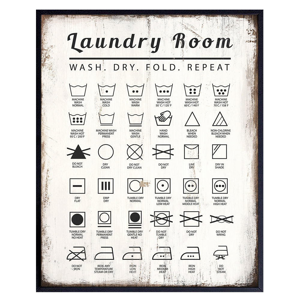 Laundry Room Decor - Laundry Room Wall Art - 8x10 Shabby Chic Rustic Wall Art Decoration - Country Farmhouse Poster - Laundry Care Tags - Unframed