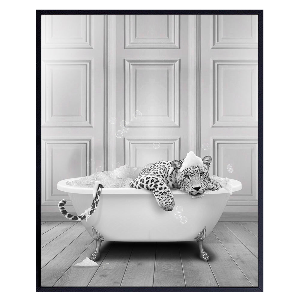 Leopard Print Bathroom Wall Art &amp; Decor - Big cat Small Bathroom Decor - Cute Aesthetic Room Decor - Trendy Eclectic Wall Decor Sign - funny Gray Bath Decor for Women - Kids Bathroom Accessories