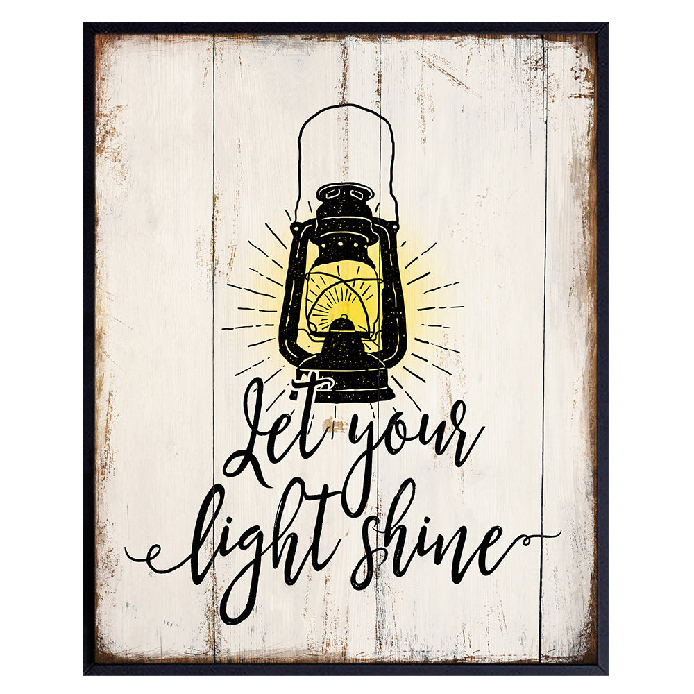 Let your Light Shine Wall Art - 8x10 Rustic Home Decor, Shabby Chic Boho Decoration for Lake House, Country Cabin, Bathroom, Bedroom, Living Room - Motivational Inspirational Gift - UNFRAMED Print