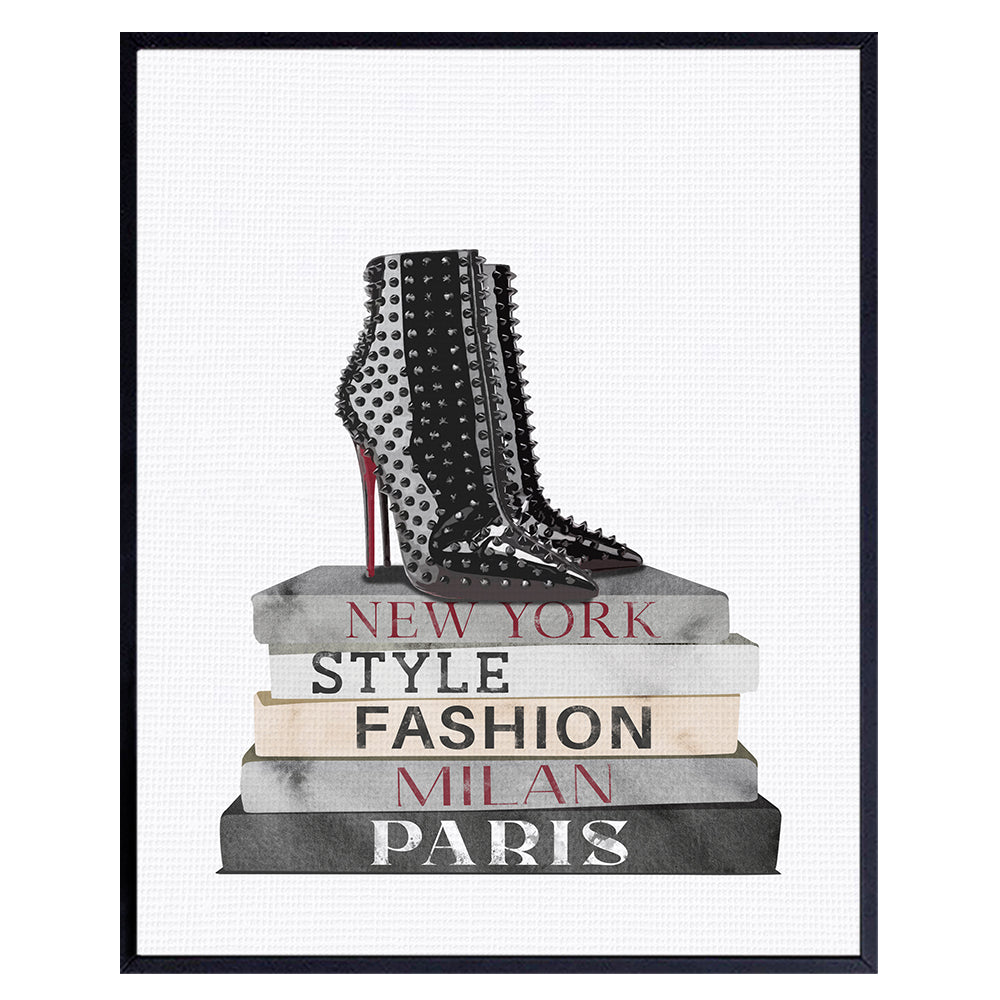 Designer Shoes Wall Art - Fashion Design Poster print - Books of Glam Wall Decor - Glamour Home Decor - Luxury Gifts for Women - Girls Bedroom, Living room decoration